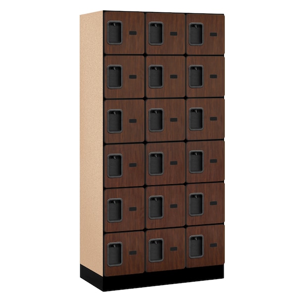Box Locker, 36" W, 18" D, 76" H, (3) Wide, (18) Openings, Mahogany